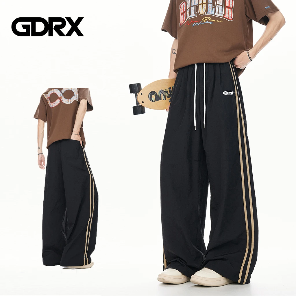 GDRX美式薄款条纹男士休闲裤2025夏季新款百搭直筒运动高街阔腿裤