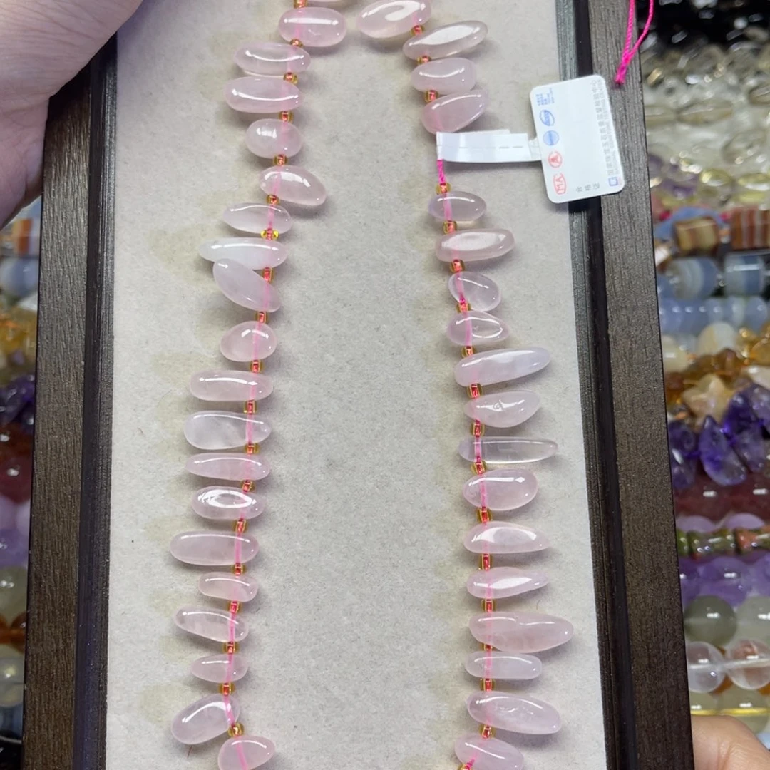 水晶未镶嵌颈饰天然粉水晶长条38厘米