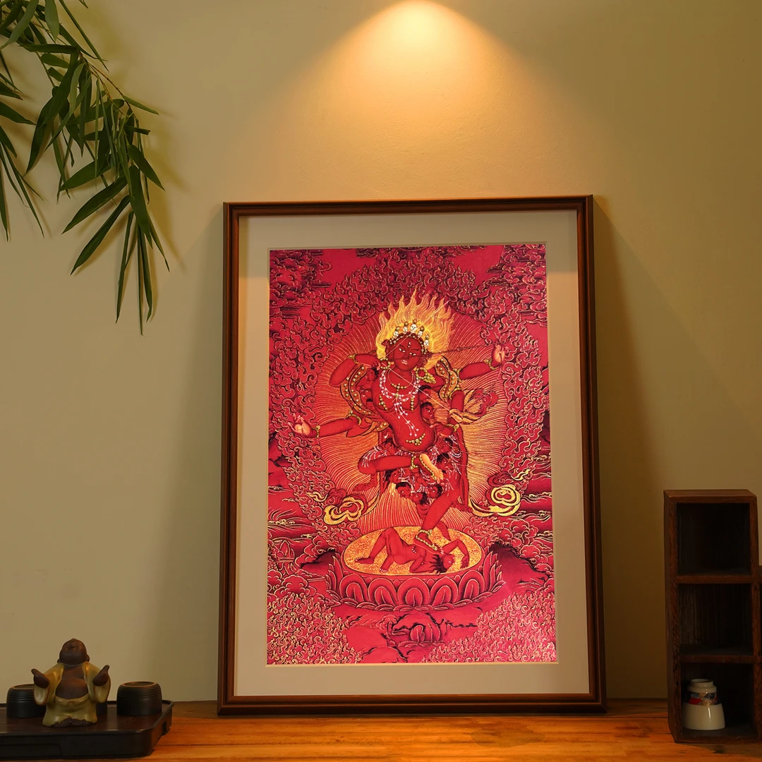 原创手工镶嵌作明佛母唐卡茶室挂画玄关书房客厅