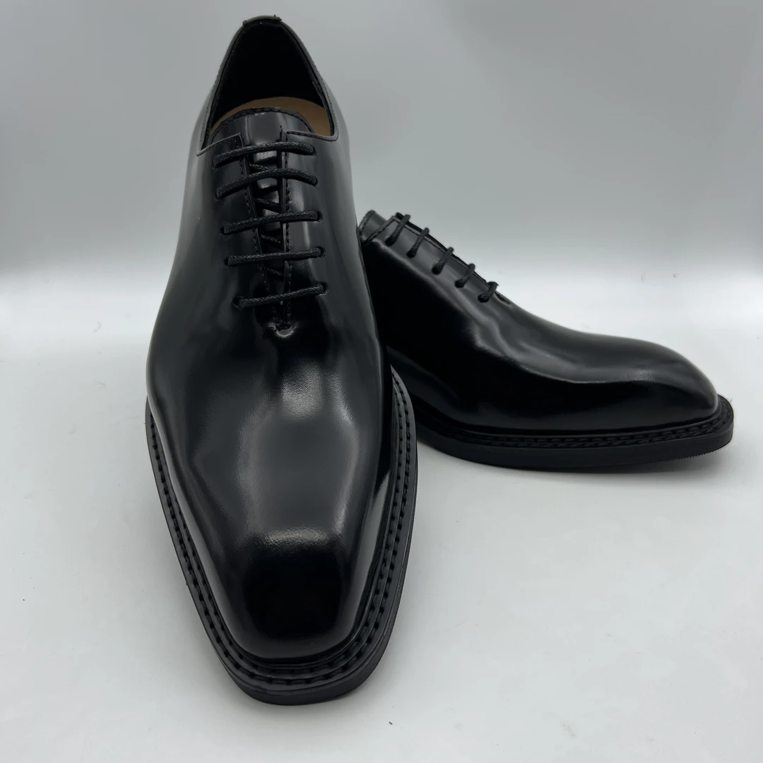 前系带通用低帮方跟防臭牛津鞋商务黑色德比皮鞋尖头时尚系带