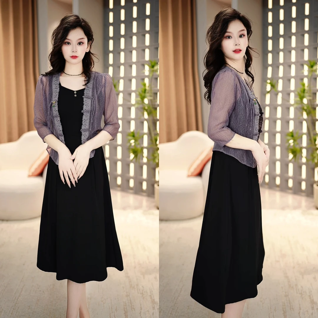 外套+连衣裙2025早秋舒适柔软透气时尚气质修身显瘦连衣裙M-4XL