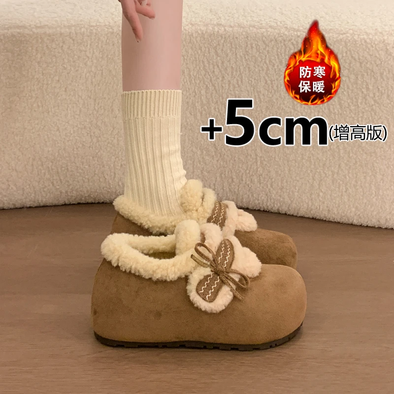 防滑加绒加厚棉鞋勃肯鞋女款厚底内增高2025新款冬季毛毛鞋雪地靴