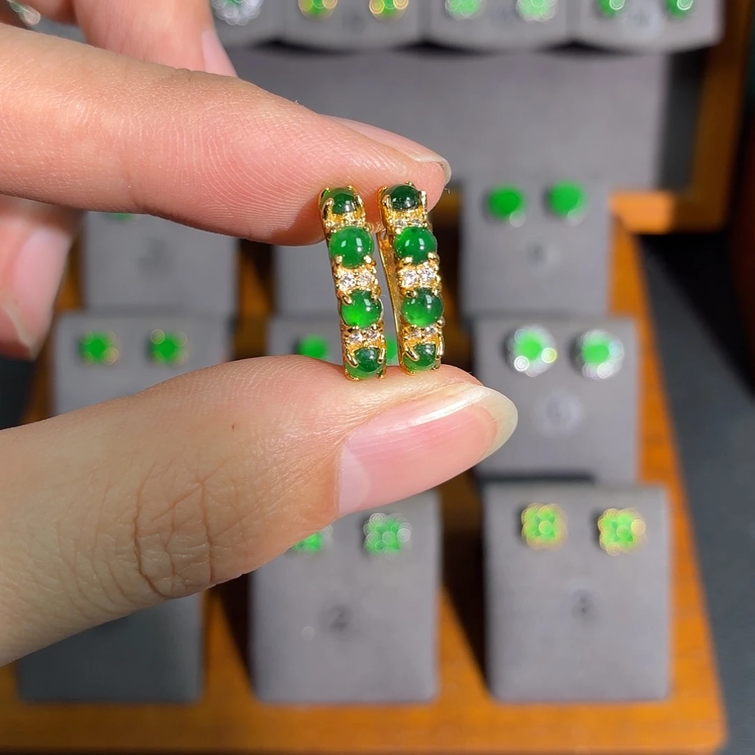 翡翠银S925镶嵌耳饰耳饰