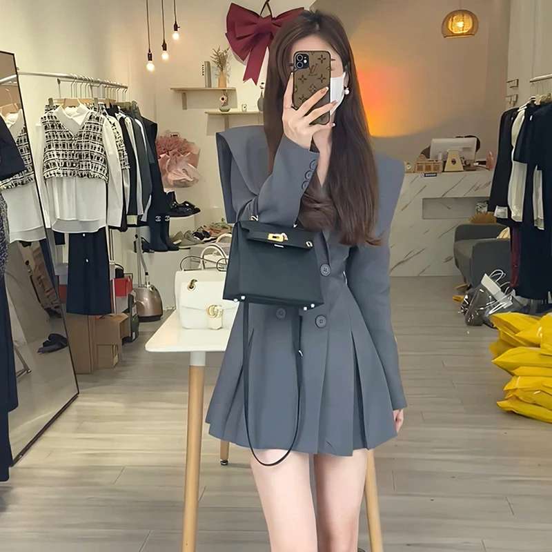 【V】【有里布】拼接领披肩收腰女设计感显瘦小个子连衣裙D0157