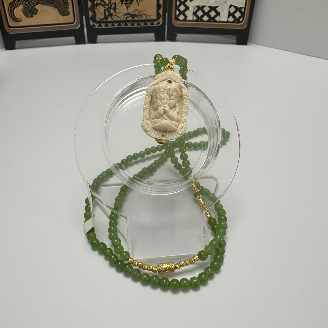 【百亿设计】猛犸原牙原色925银镶嵌扎基拉姆牌长链、项链、DIY设计款