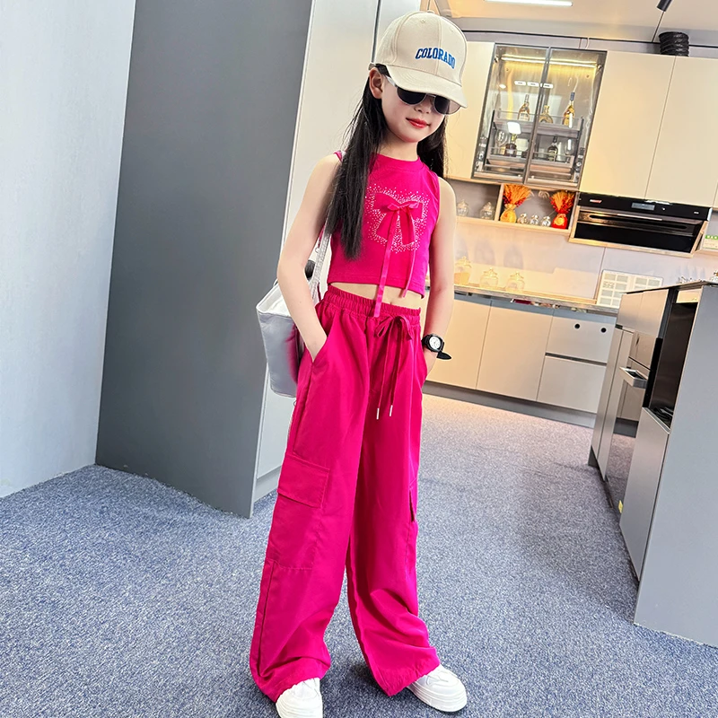 女童夏日多巴胺套装2025新款街舞儿童潮服女大童夏装休闲裤两件套