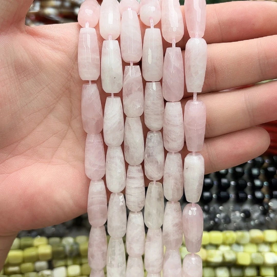 玛瑙/玉髓未镶嵌珠宝半成品9×22粉晶花瓶切一条