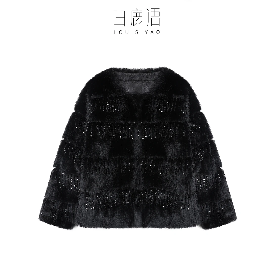【商场同款新品】白鹿语时尚流苏珠链女式大衣外套BX20387