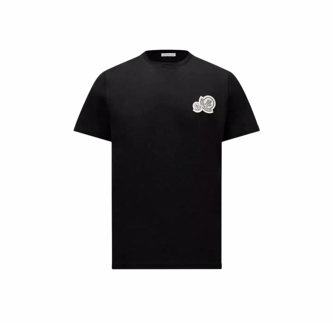 全新未使用 MONCLER 蒙口 黑色双logo标志休闲圆领纯棉短袖tee