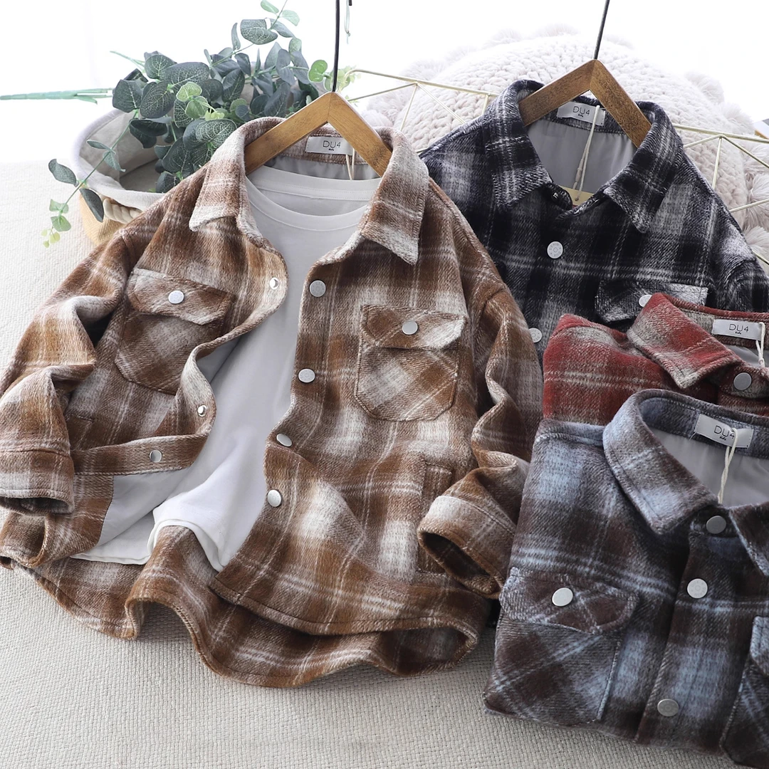 男童外套秋冬款2025新款中大童男孩格子上衣春秋装磨毛儿童外套