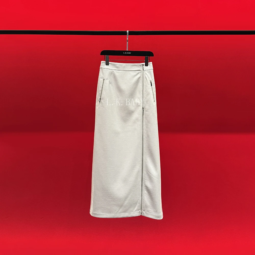 【L.K.BABY】可柔可飒 时髦辣妹设计感拉链开衩显瘦皮半身裙