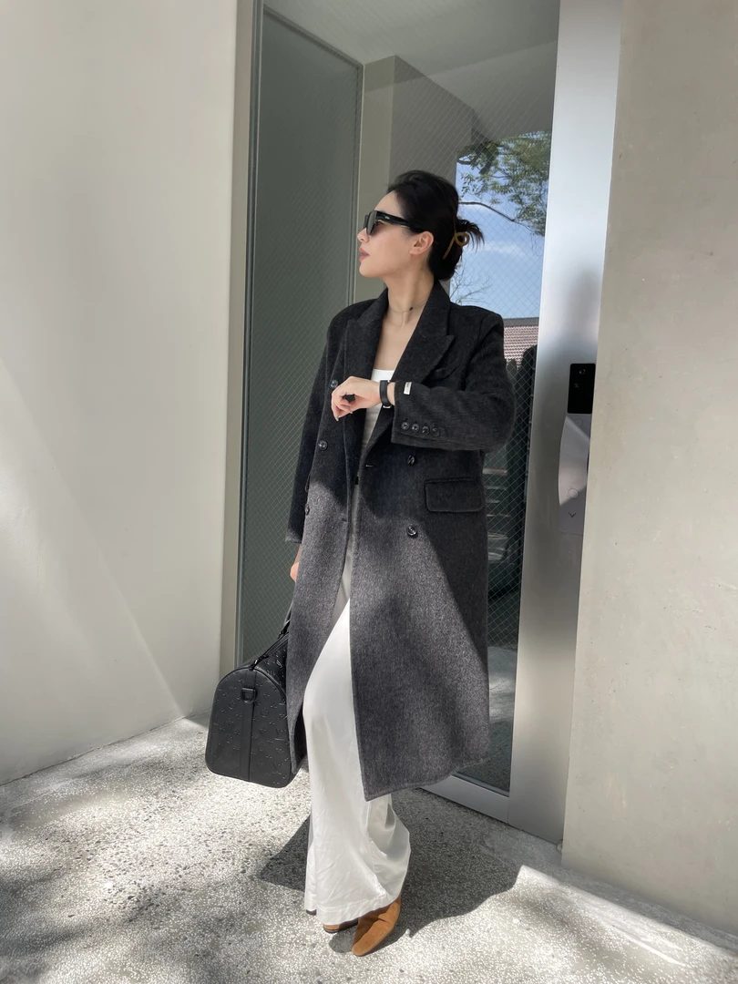 正肩气质宽松韩系复古经典双面羊毛毛呢大衣外套女装秋冬新款