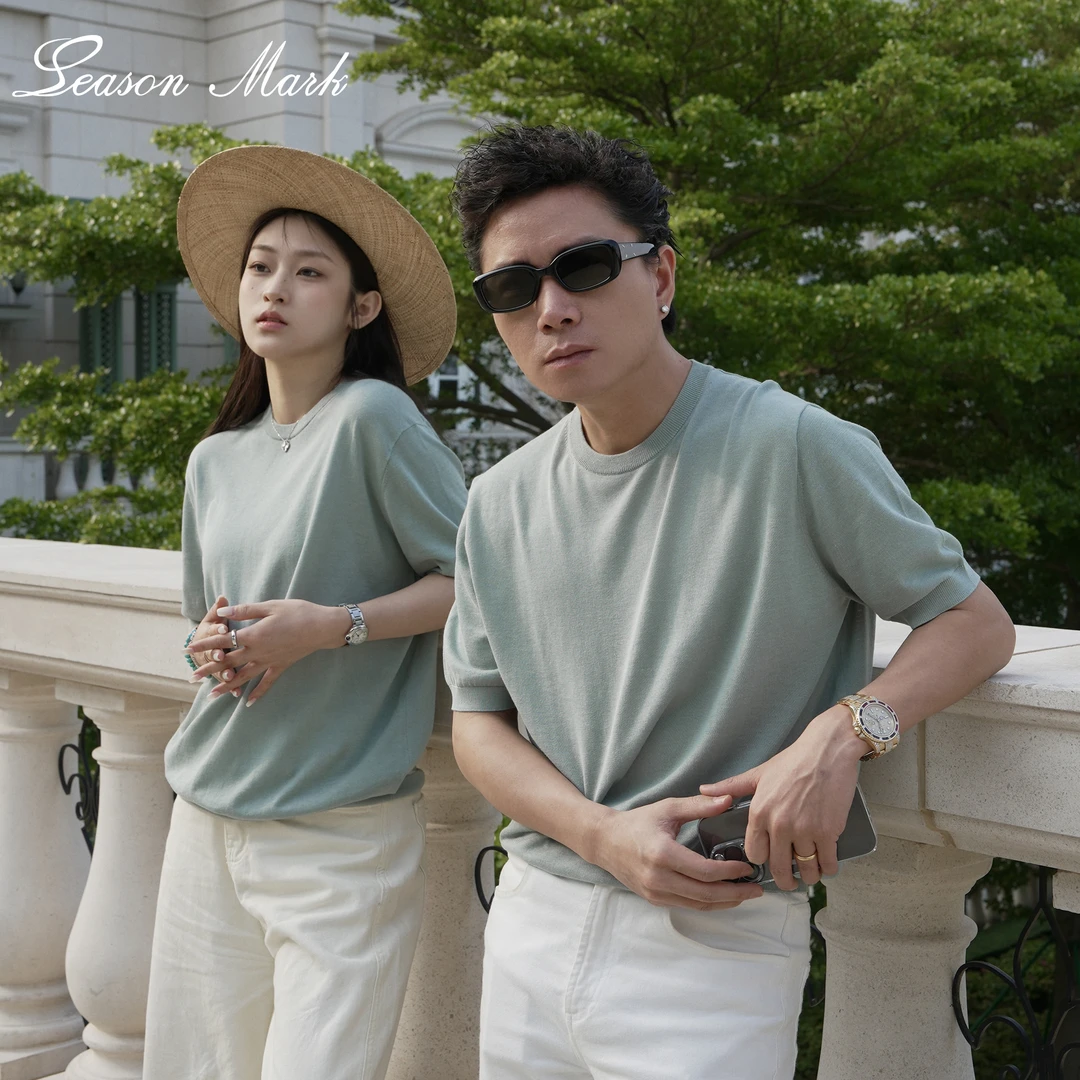 新款马尔斯绿针织圆领短袖商务休闲百搭高端舒适T恤男