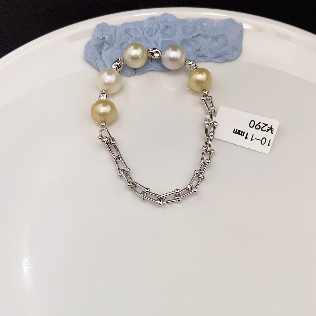 海水珍珠未镶嵌手绳大****鱼白金手链10-11mm莉