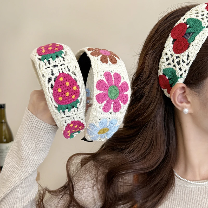 法式复古针织多巴胺三角巾发箍出游甜美可爱碎花田园风头巾女头饰