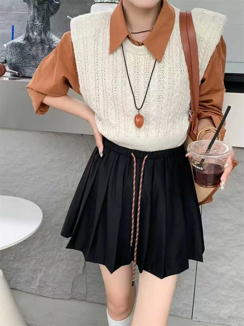 5807-1AQ黑色学院风百褶裙