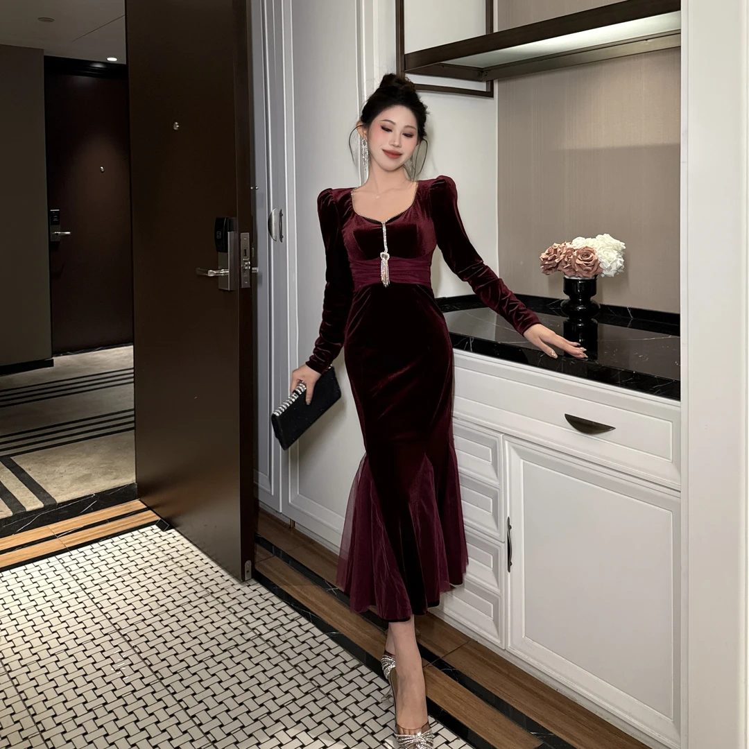 【惠子原创】时尚优雅气质名媛法式修身收腰显瘦包臀连衣裙20997