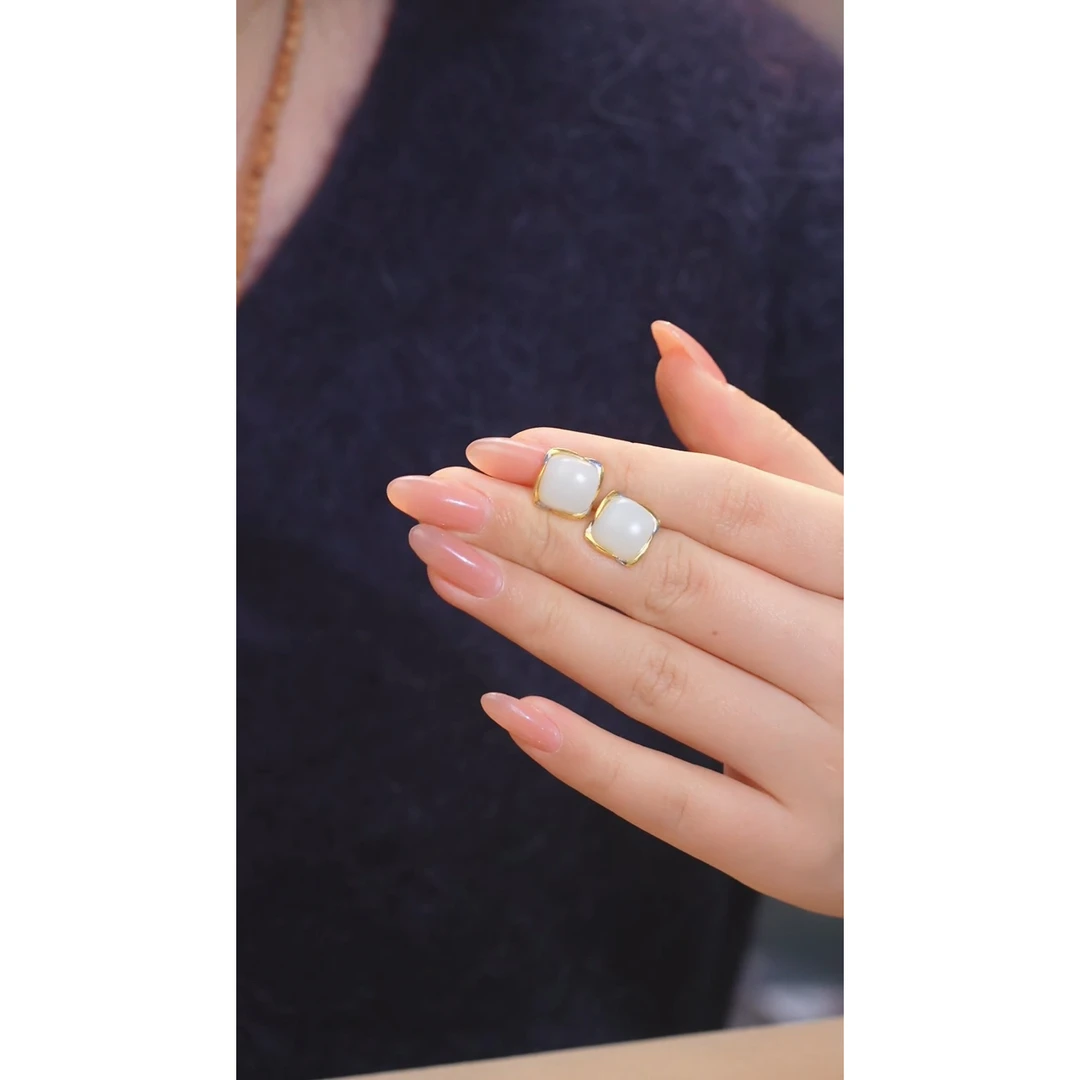 和田玉耳饰18K金镶嵌（二）@@W6273