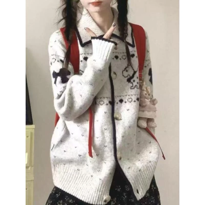 QIANXUN-秋季宽松休闲百搭针织减龄慵懒风女圆领毛针织衫YS-W036