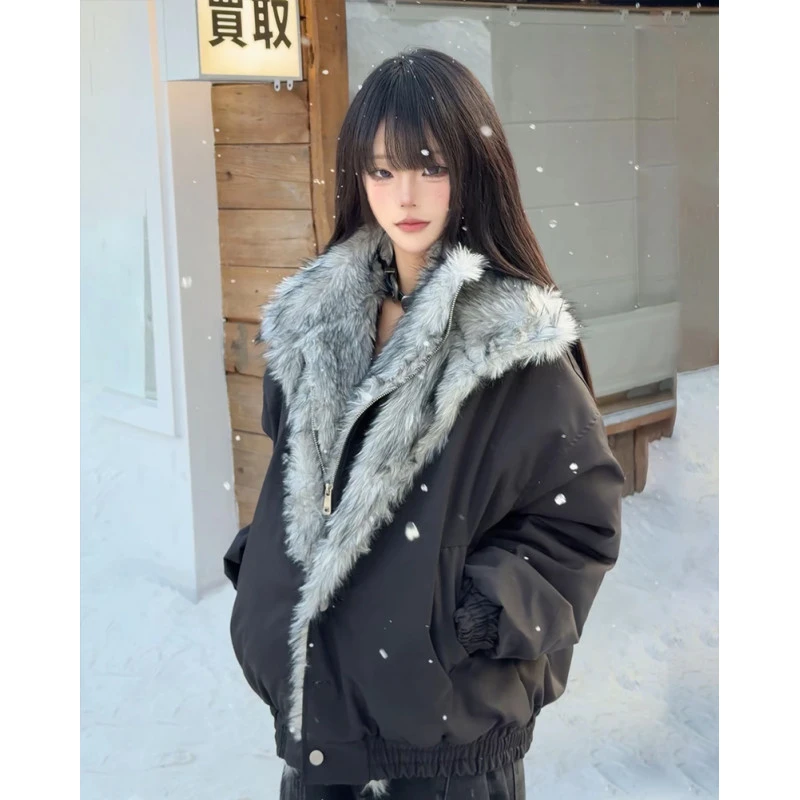 双层领座山雕棉衣棉服外套男冬季加绒加厚潮牌宽松高级感情侣棉袄