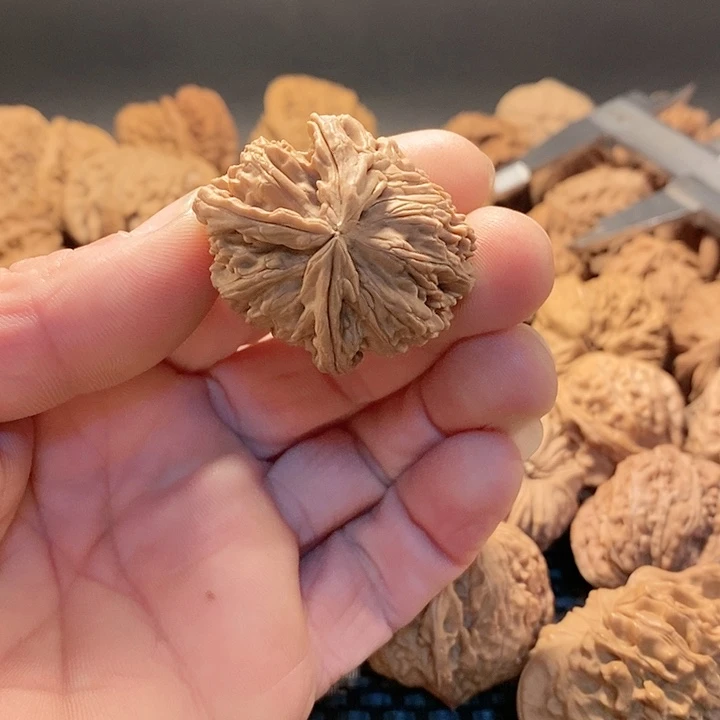 把件文玩核桃白师子头三棱
