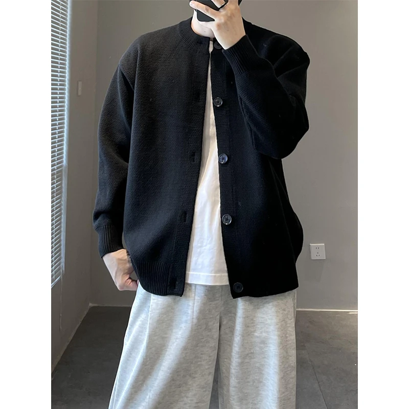 黑色开衫夹克外套男款秋冬季穿搭高级感慵懒风毛衣立领拉链针织衫