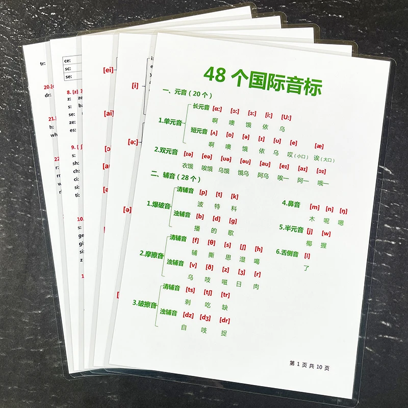 48个国际音标和自然拼读对应字母组合英语知识点学习总结训练卡片