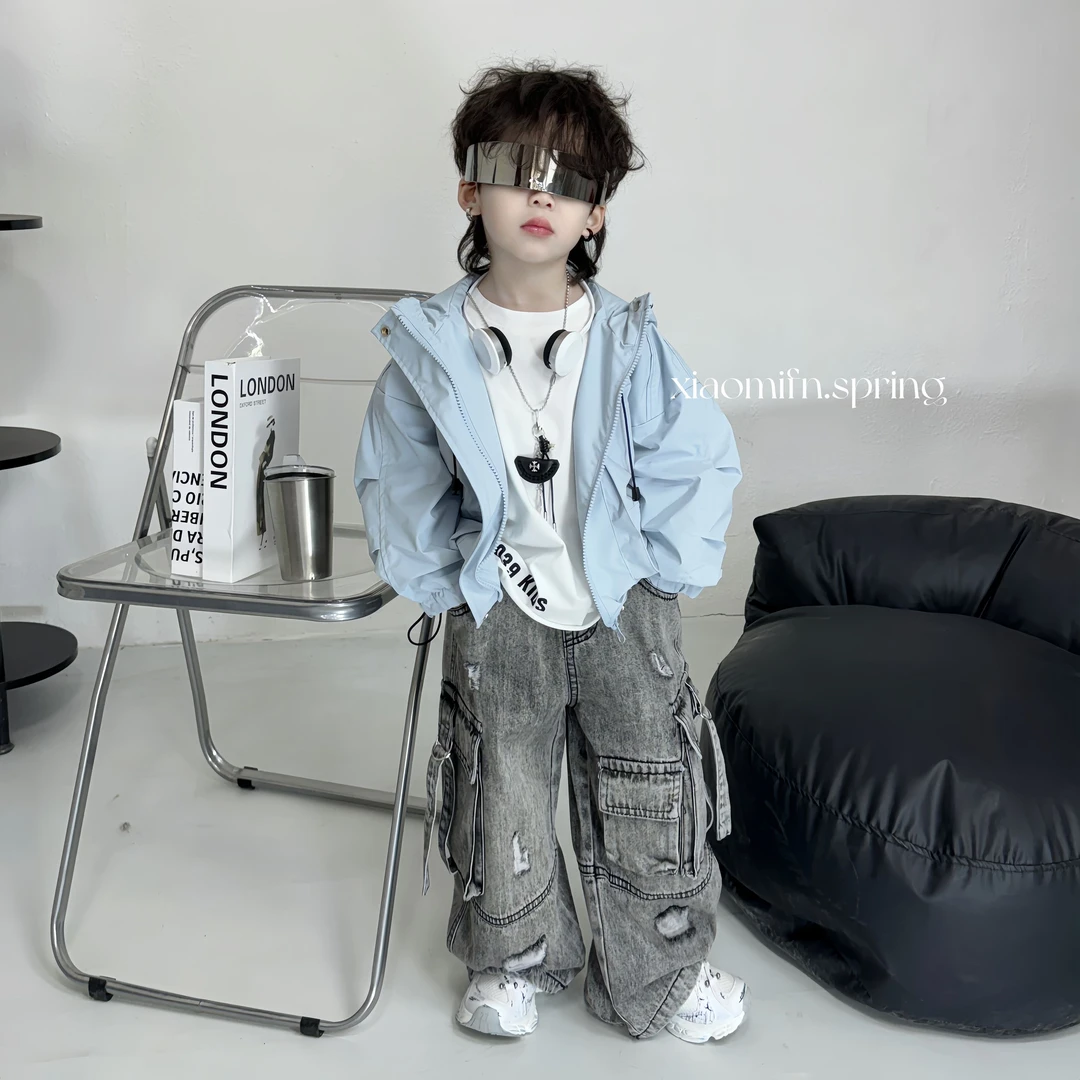 现货〃2025春季新款韩版外套男童儿童工装冲锋衣时尚洋气童装Q8815