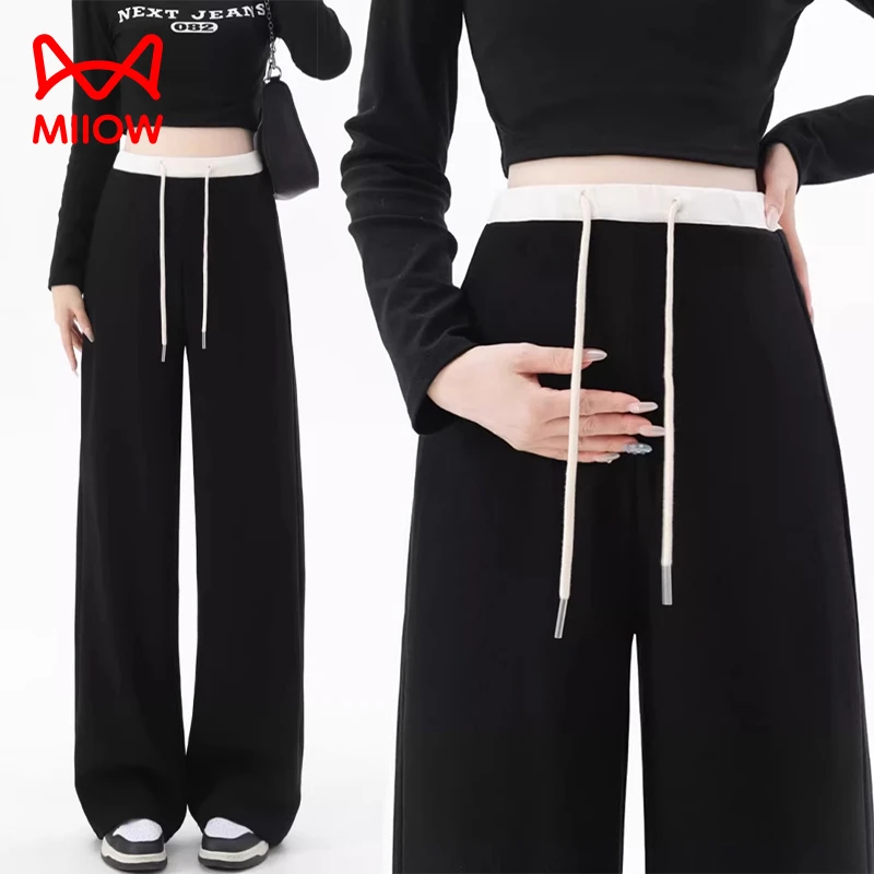 MiiOW/猫人孕妇裤春秋外穿2025新款无托腹撞色拼接休闲美式阔腿裤