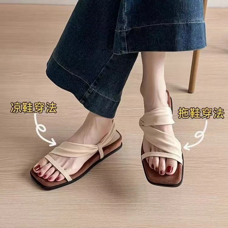 法式纯色ins修面皮厚底女鞋套趾一字拖软底厚款网红时尚休闲百搭