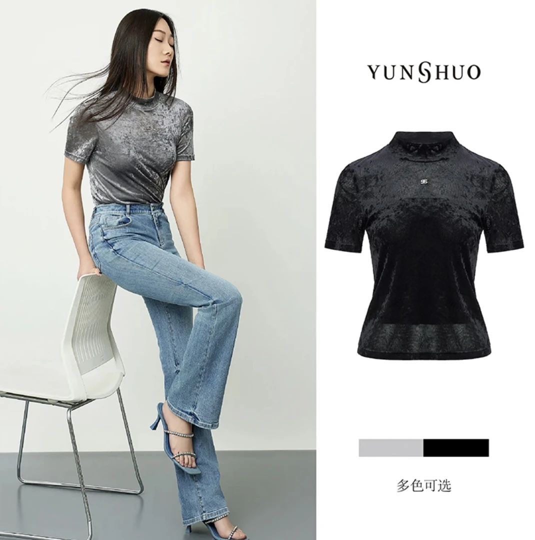 YUNSHUO允硕2024初秋新品时尚百搭休闲T恤修身上衣套头衫345190
