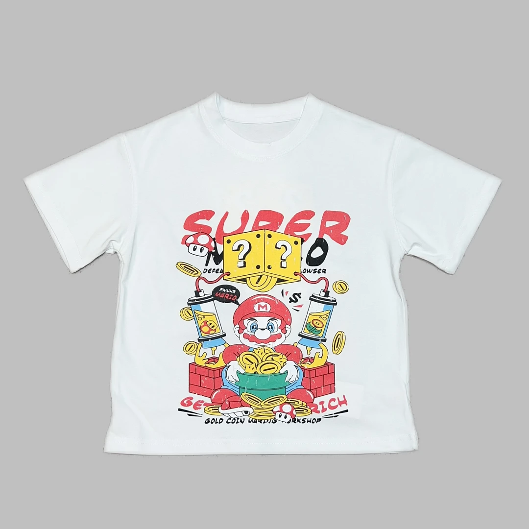 24SZ32夏季儿童时尚韩版柔软潮流宽松卡通印花短袖T恤