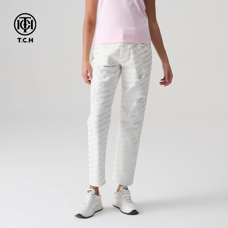 轻奢/T.C.H2025春季新款烫钻时尚白色满钻牛仔裤长裤T72A208028