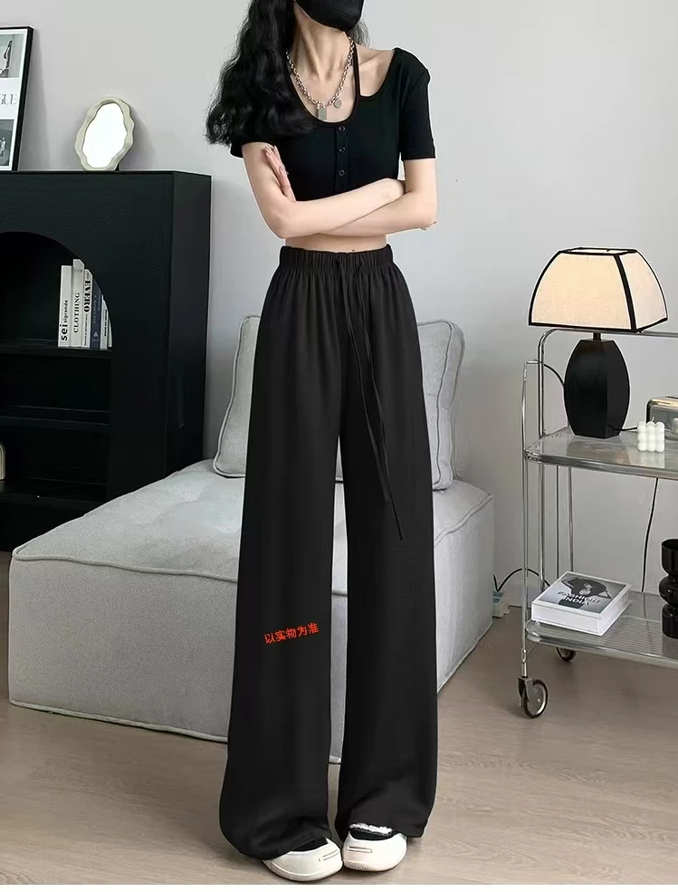 宽松阔腿裤高腰长裤山本风休闲裤运动开叉常规透气7563