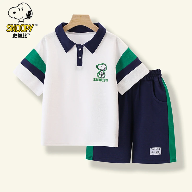 Snoopy/史努比史努比儿童校园风男童夏季时尚短袖翻领套装女童