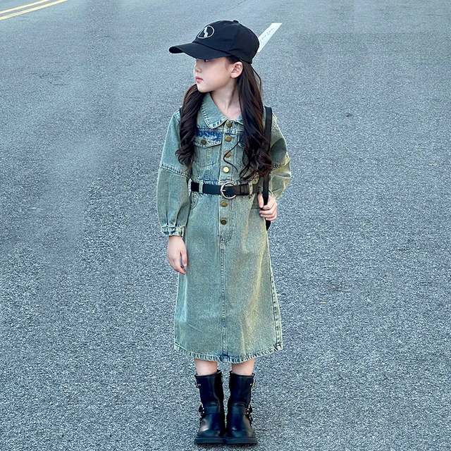 女童春装连衣裙2025新款儿童裙子富家千金感大童女装夏季牛仔裙子
