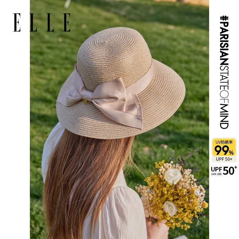 ELLE【专属】草帽蝴蝶结遮阳帽可水洗防晒帽33SE18015/34SE18014
