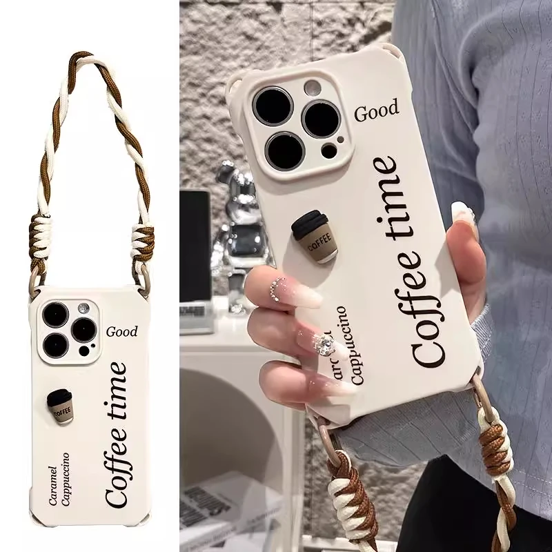 立体美式咖啡17苹果16手机壳防丢绳oppo华为荣耀小米vivo耐脏防摔