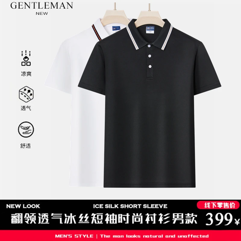 2两件装保罗夏季短袖休闲polo衫男装时尚翻领透气薄款冰丝短袖