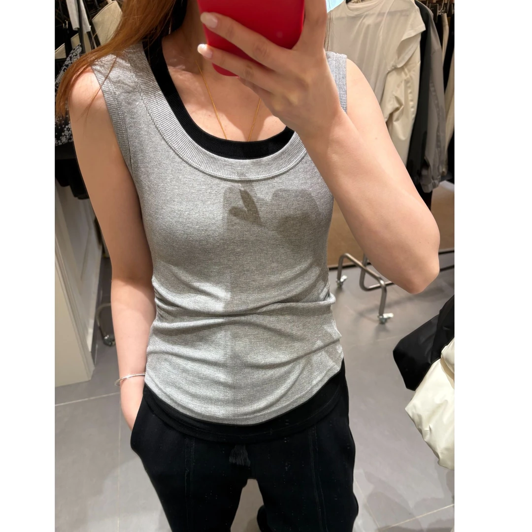 2025新款#小蛮腰捏褶圆领遮副乳纯色百搭背心可叠搭SS25055