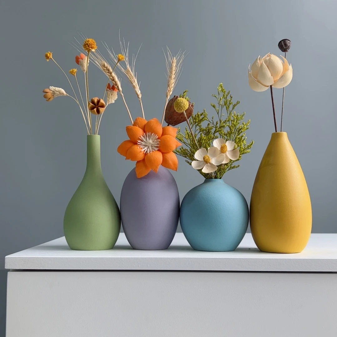 摆件陶瓷小花瓶摆件含花总高约20-30cm