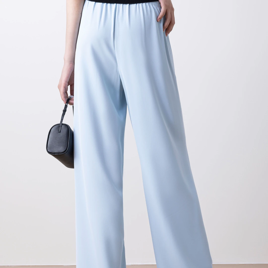 蓝色显瘦高腰时尚百搭夏季宽松休闲裤-11586