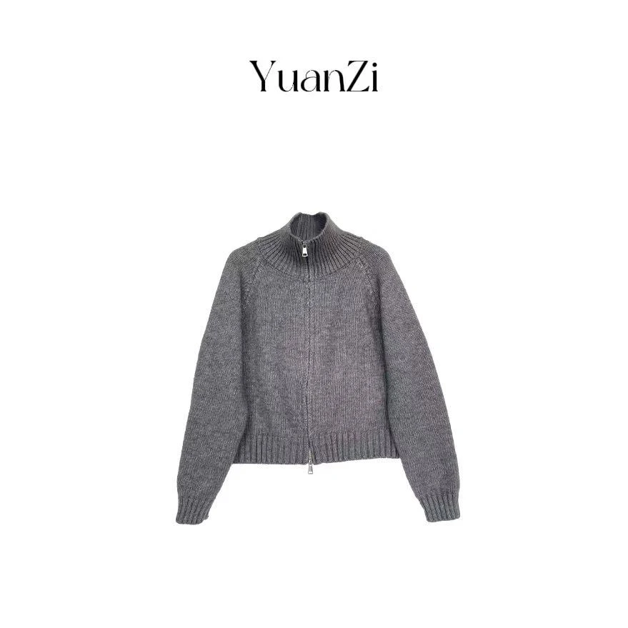 YuanZi 秋冬时尚立领毛衣简约双拉链针织衫R3-0926