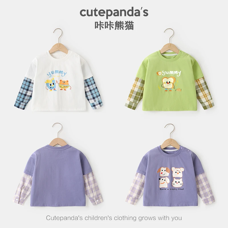 【现货】男女童卡通造型长袖t恤春秋婴儿童装小童打底衫上衣潮Y9628
