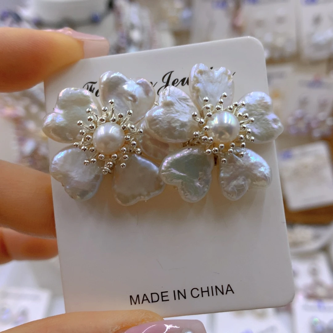 淡水珍珠耳饰银S925镶嵌