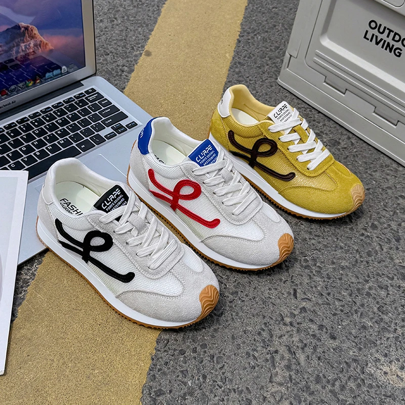 网面透气德训鞋女2025春夏新款爆款百搭阿甘鞋厚底复古运动休闲鞋