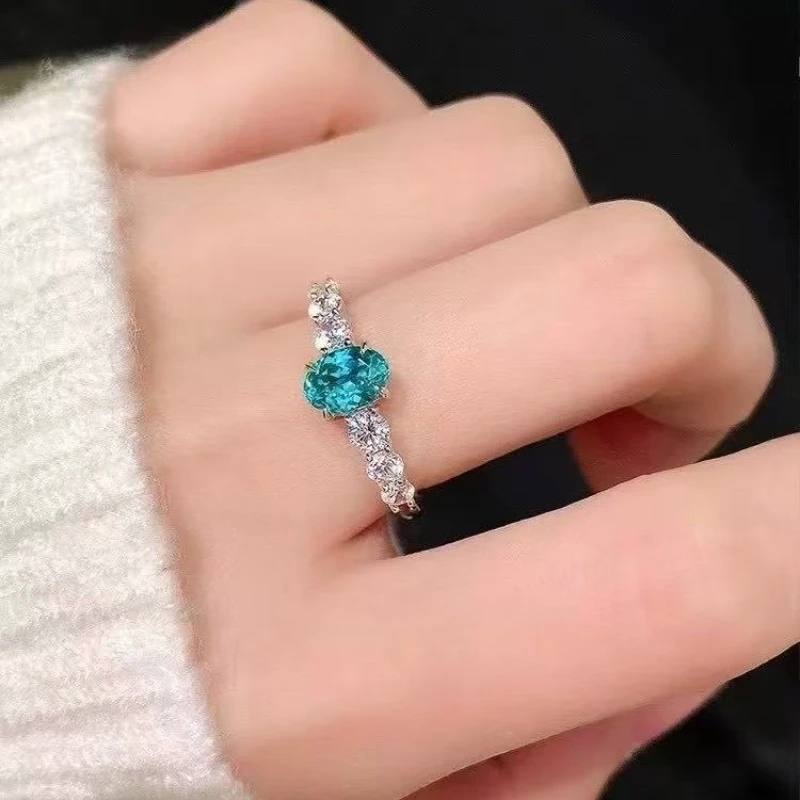 925银戒指 轻奢高级满钻天空蓝鸽子蛋戒指