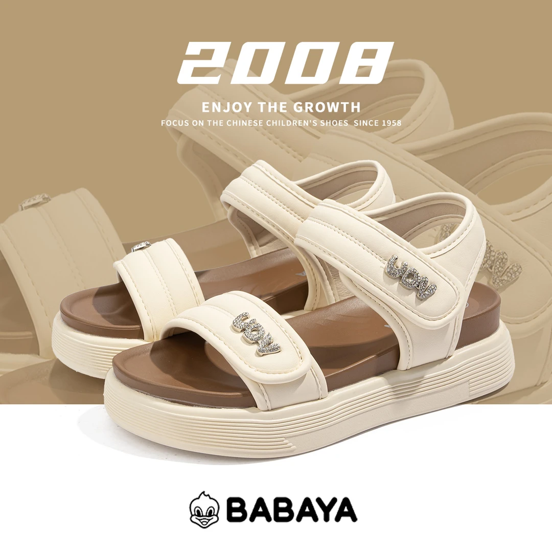 芭芭鸭女鞋凉鞋2025夏季新款魔术贴时尚镂空舒适凉鞋夏季沙滩鞋子