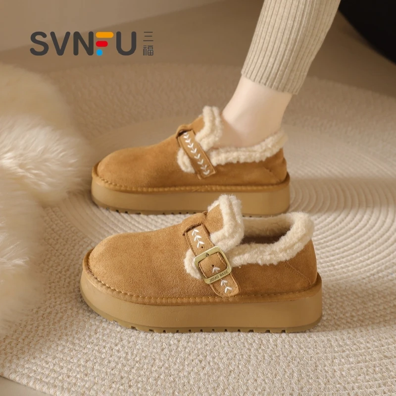 三福厚底加绒全包勃肯鞋女2025年秋冬新款防水防滑雪地靴保暖棉鞋
