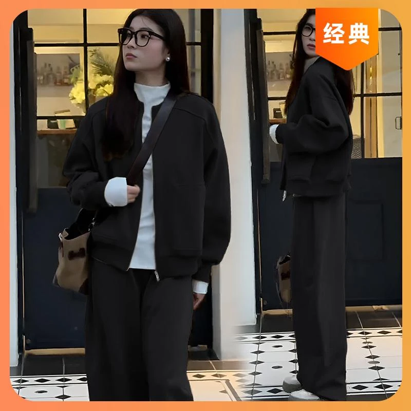 春秋长袖卫衣两件套女百搭休闲宽松休闲裤小个子慵懒风时尚套装女